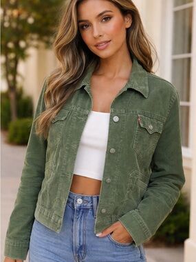 Levi's Olive Green Corduroy Trucker Jacket - Women's size:L